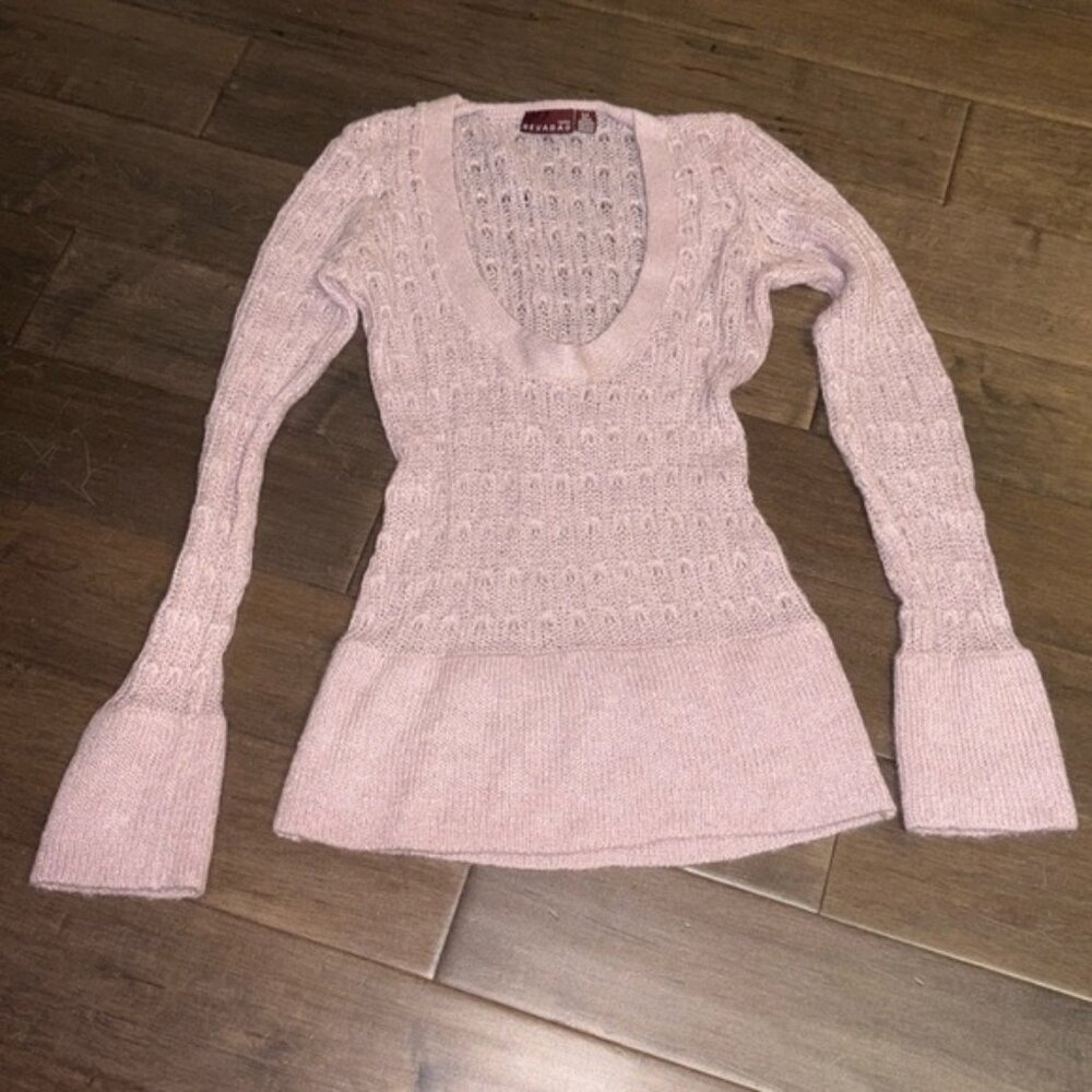 Nevada womens crocheted sweatererlong swoop necklinesmalllilac shimmer